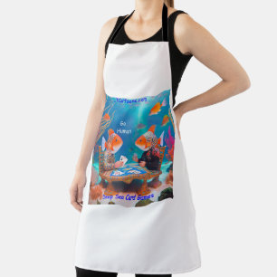 Rick London Fish Playing "Go Fish" Card Game Comic Apron