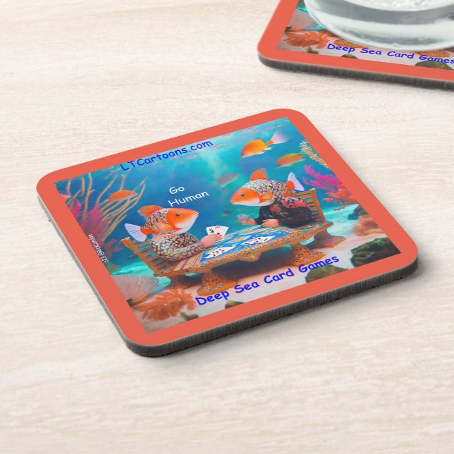 Rick London Fish Playing "Go Fish" Card Game Comic Coaster (Left Side)