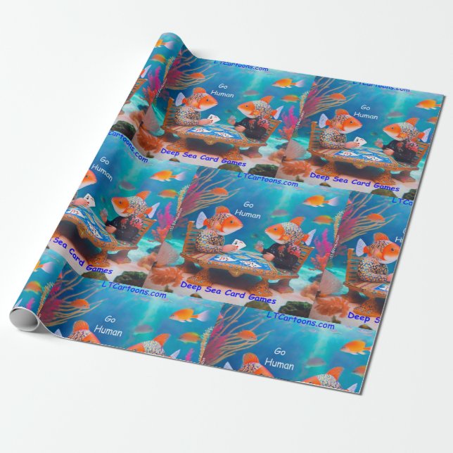 Rick London Fish Playing "Go Fish" Card Game Comic Wrapping Paper (Unrolled)