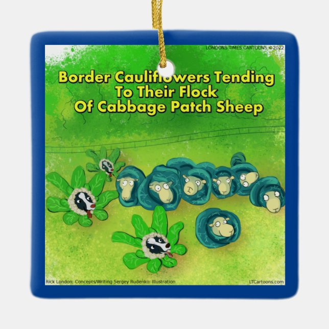 Rick London Funny Border Collie Flower  Ceramic Ornament (Front)