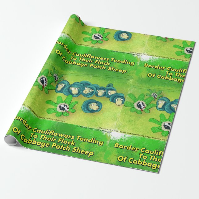 Rick London Funny Border Collie Flower Comic Wrapping Paper (Unrolled)