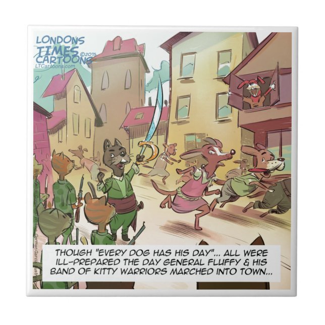 Rick London Funny Cats Vs Dogs Cartoon Tile (Front)
