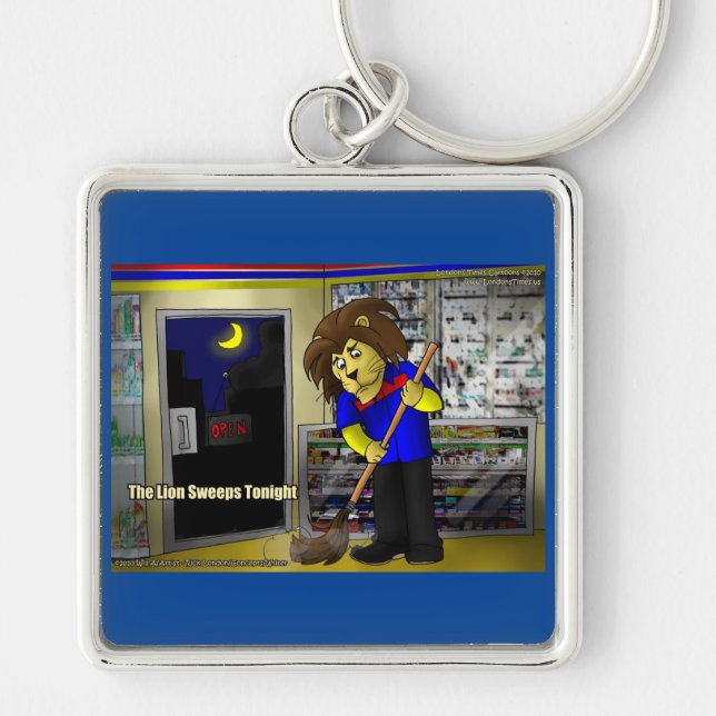 Rick London Funny "Lion Sweeps Tonight" Comic Key Ring (Front)