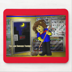 Rick London Funny "Lion Sweeps Tonight" Comic Mouse Pad