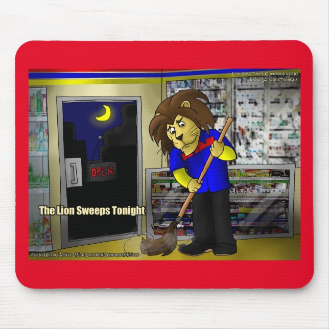 Rick London Funny "Lion Sweeps Tonight" Comic  Mouse Pad (Front)