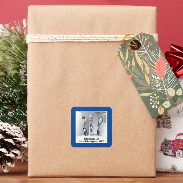 Rick London Funny Silverware Police Square Sticker (Holiday)