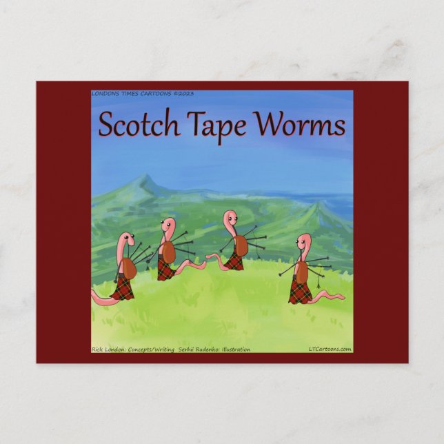 Rick London Funny Worms From Scotland Comic  Postcard (Front)