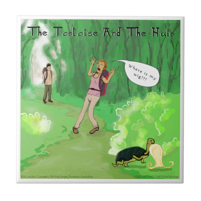 Rick London Turtle And The Wig Hair Funny Ceramic Tile (Front)