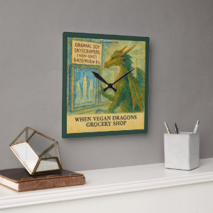 Rick London's Vegan Dragon Grocery Shopping Funny Square Wall Clock