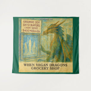 Rick London's Vegan Dragon Grocery Shopping Funny Tapestry