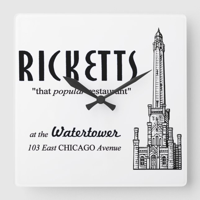 Ricketts Restaurant, Chicago, Illinois Square Wall Clock (Front)