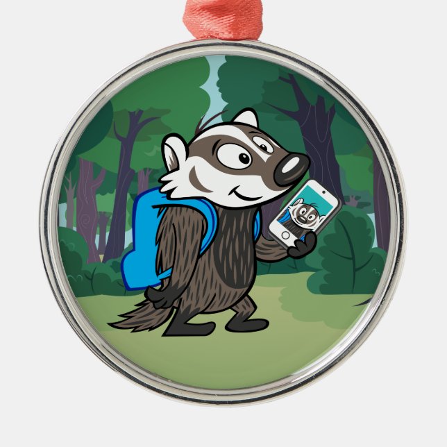 Ricky Racoon | Boomer Badger Selfie Metal Ornament (Front)