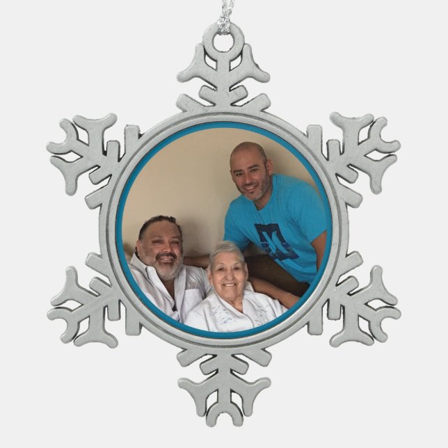 Ricky Trio Photo Template Snowflake Pewter Christmas Ornament (Front)