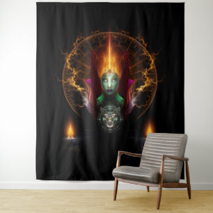 Riddian Queen Of Fire Fractal Art Composition Tapestry