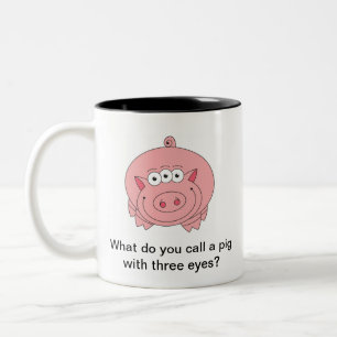 Riddle Mug: Pig with Three Eyes Two-Tone Coffee Mug