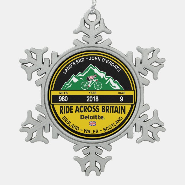 RIDE ACROSS BRITAIN 2018 TREE SNOW FLAKE ORNAMENT (Front)