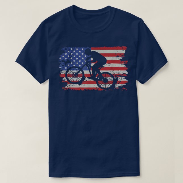 Ride Biking Cyclist USA Flag Bicycle Cycling Bike  T-Shirt (Design Front)