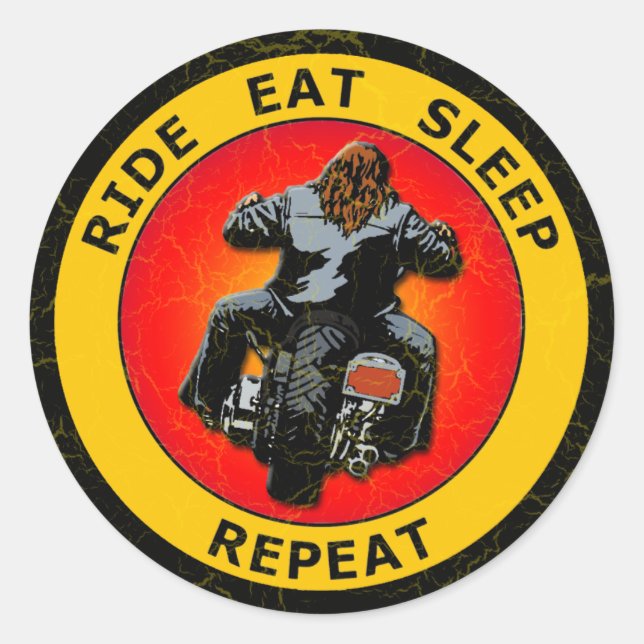 RIDE, EAT, SLEEP, REPEAT CLASSIC ROUND STICKER (Front)