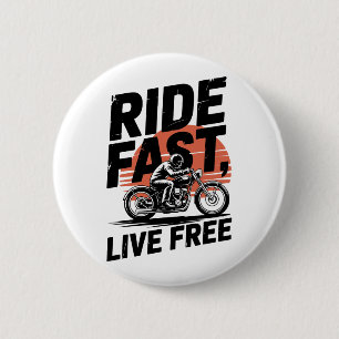 Ride Fast Live Free Bicyclist T-shirt 6 Cm Round Badge