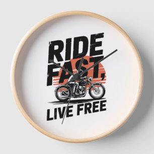 Ride Fast Live Free Bicyclist T-shirt Clock