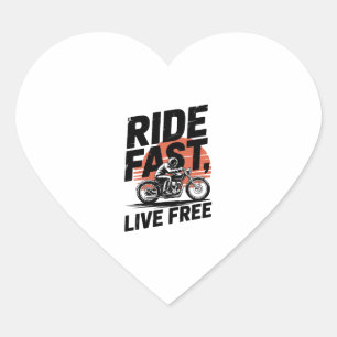 Ride Fast Live Free Bicyclist T-shirt Heart Sticker