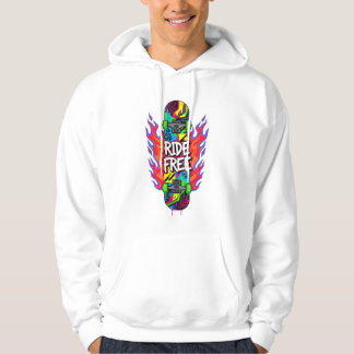 Ride Free Skateboard | Colourful Flame Hoodie