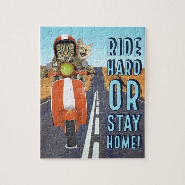 Ride Hard or Stay Home - Cats on a Moped Jigsaw Puzzle (Vertical)