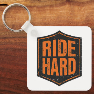 "Ride Hard" Rustic Biker Emblem Key Ring