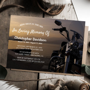 Ride High In The Sky   Motorcycle Rider Funeral Invitation