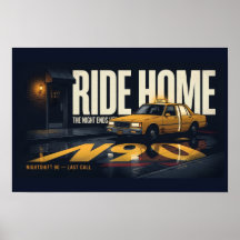 Ride Home Retro Taxi Night Drive 18x12 Poster | Ni
