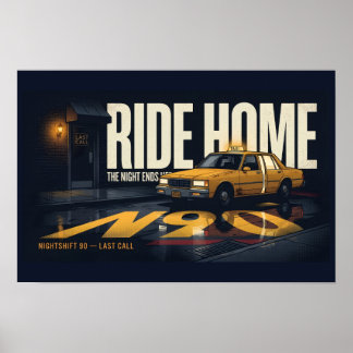 Ride Home Retro Taxi Night Drive 18x12 Poster | Ni