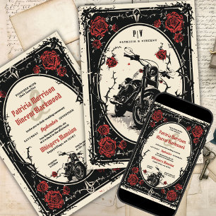 Ride into Forever: Bikes & Roses Wedding  Invitation