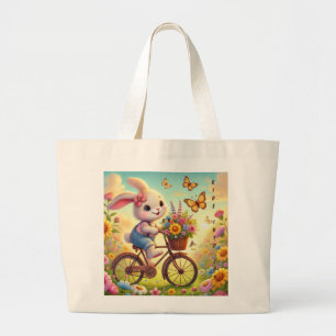 Ride Into Joy - Bunny Bicycle Large Tote Bag