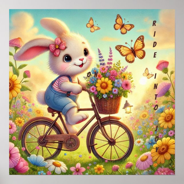 Ride Into Joy - Bunny Bicycle Poster (Front)
