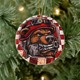Ride into Nostalgia with Biker Bear  Ceramic Ornament