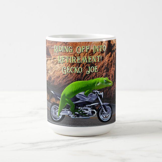 Ride into Retirement Custom Gecko Motorcycle Coffee Mug (Center)