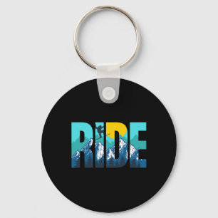 Ride Mountain Snowboarding Slopes Sunset Graphic Key Ring