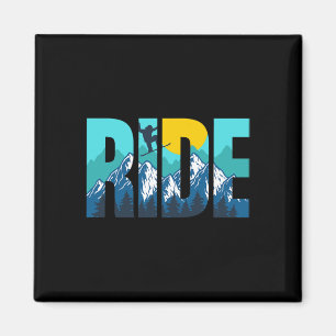 Ride Mountain Snowboarding Slopes Sunset Graphic Magnet