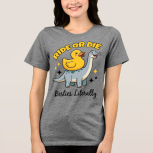 Ride Or Die Besties T-Shirt, Funny Dinosaur Duck Tri-Blend Shirt