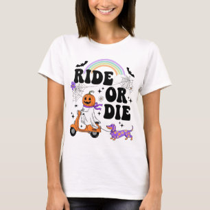 Ride or Die Halloween Pumpkin Ghost on Scooter T-Shirt