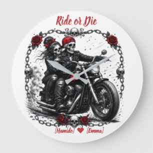 Ride or Die Personalised Skeleton Couple Large Clock