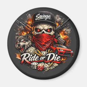 Ride or Die Skull Wolf Streetwear Design Magnet