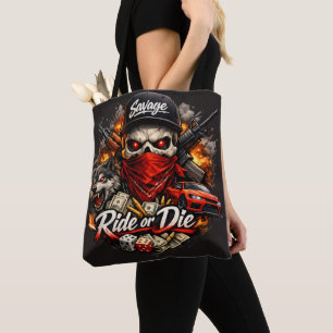 Ride or Die Skull Wolf Streetwear Design Tote Bag