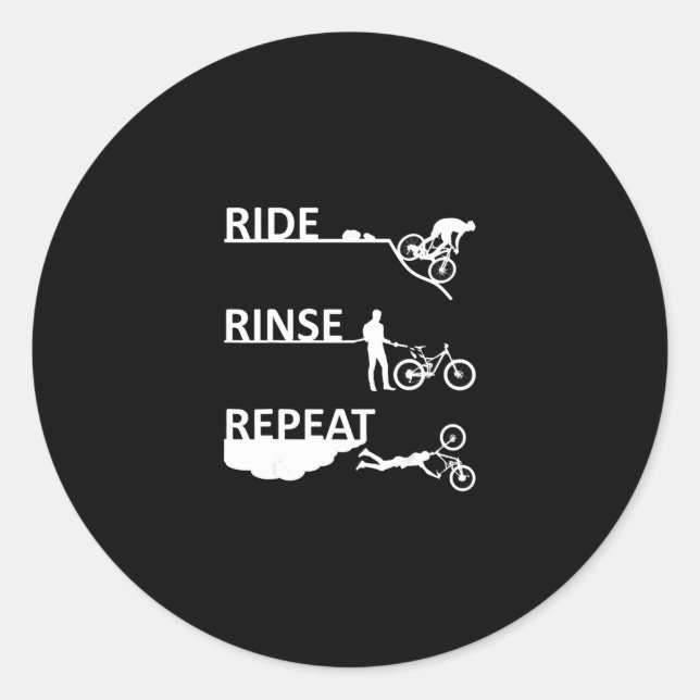 Ride Rinse Repeat Funny Mountain Bike Classic Round Sticker (Front)