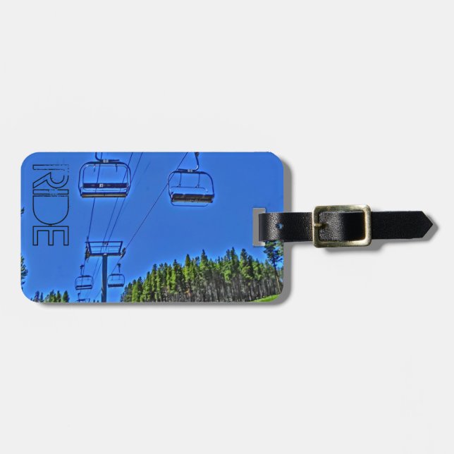 Ride summer ski lift bright scenic luggage tag (Front Horizontal)