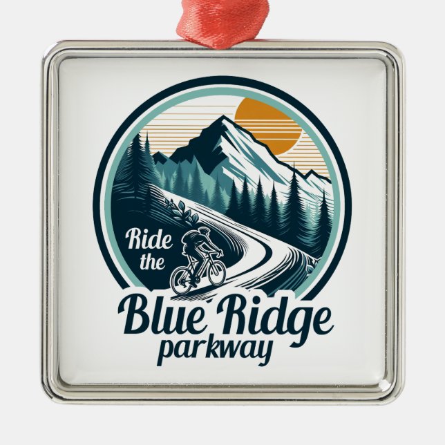 Ride The Blue Ridge Parkway Cycling Metal Ornament (Front)