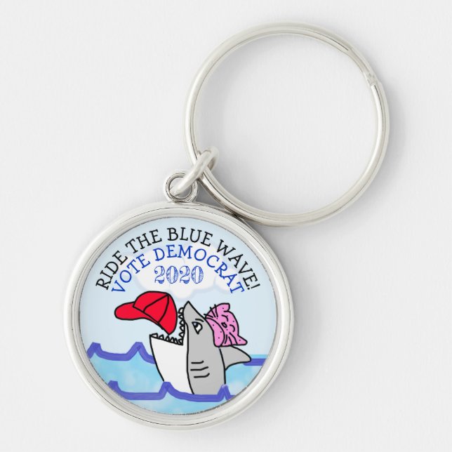 Ride the Blue Wave, Vote Democrat 2020 Election Key Ring (Front)
