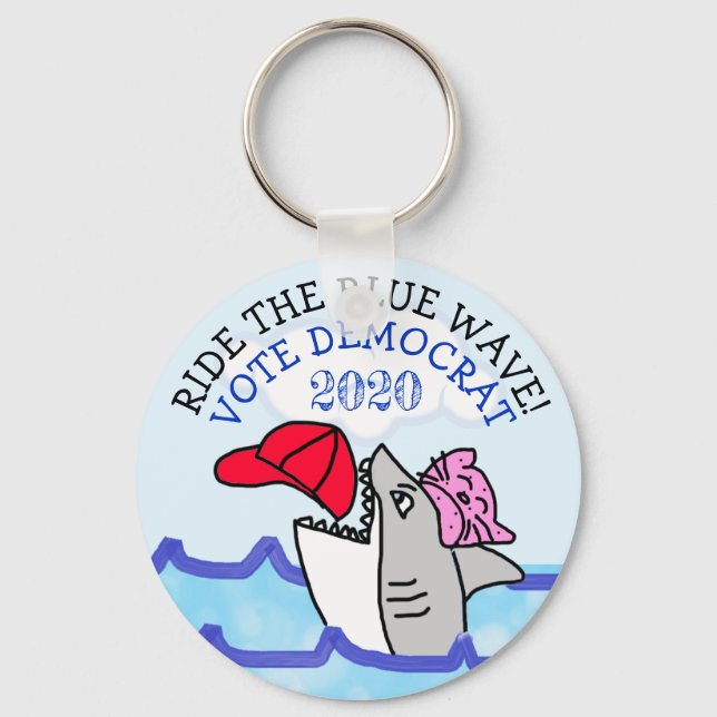 Ride the Blue Wave, Vote Democrat 2020 Election Key Ring (Front)
