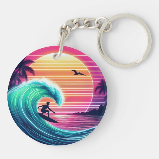 Ride the Wave at Sunset Key Ring (Back)