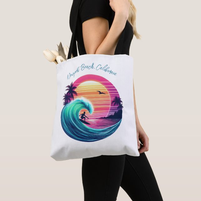 Ride the Wave at Sunset Tote Bag (Close Up)